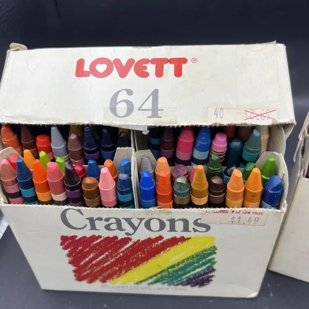 2 Boxes 1986 Lovette 64 Count Crayons In Original Box Opened/USED Non Toxic VTG